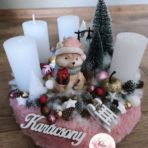 Rózsaszín rókás adventi koszorú , Karácsony, Adventi díszek, Adventi koszorú, Mindenmás, MESKA