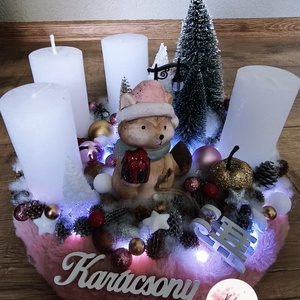 Rózsaszín rókás adventi koszorú  - karácsony - adventi díszek - adventi koszorú - Meska.hu
