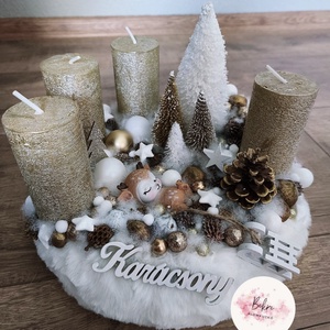 Arany őzikés adventi koszorú , Karácsony, Adventi díszek, Adventi koszorú, Mindenmás, MESKA