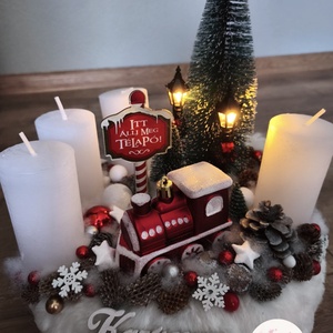 Piros vonatos adventi koszorú  - karácsony - adventi díszek - adventi koszorú - Meska.hu