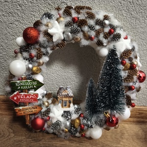 Karácsonyi falu adventi kopogtató - karácsony - adventi díszek - adventi ajtódísz - Meska.hu