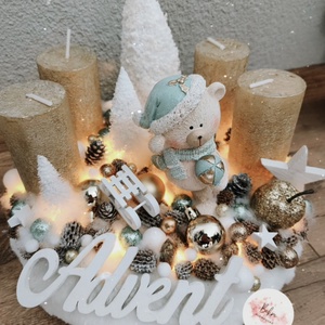 Türkiz Arany adventi koszorú  - karácsony - adventi díszek - adventi gyertyadíszek és koszorúdíszek - Meska.hu