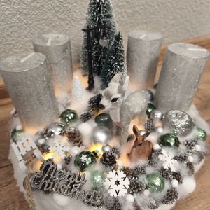 Ezüst - Zöld szarvasos adventi koszorú  - karácsony - adventi díszek - adventi koszorú - Meska.hu Ezüst - Zöld szarvasos adventi koszorú  - karácsony - adventi díszek - adventi koszorú - Meska.hu