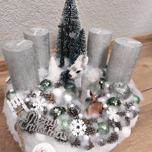 Ezüst - Zöld szarvasos adventi koszorú  - karácsony - adventi díszek - adventi koszorú - Meska.hu Ezüst - Zöld szarvasos adventi koszorú  - karácsony - adventi díszek - adventi koszorú - Meska.hu