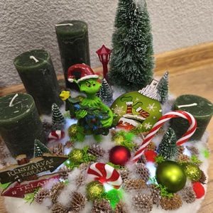 Grinch adventi szett - karácsony - adventi díszek - adventi gyertyadíszek és koszorúdíszek - Meska.hu