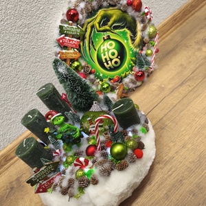 Grinch adventi szett - karácsony - adventi díszek - adventi gyertyadíszek és koszorúdíszek - Meska.hu