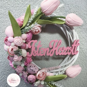 Tavaszi kopogtató - Isten H rózsaszín , Otthon & Életmód, Dekoráció, Ajtó- és ablak dekoráció, Ajtódísz & Kopogtató, Mindenmás, MESKA