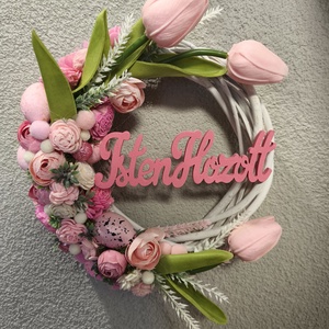 Tavaszi kopogtató - Isten H rózsaszín  - otthon & életmód - dekoráció - ajtó- és ablak dekoráció - ajtódísz & kopogtató - Meska.hu