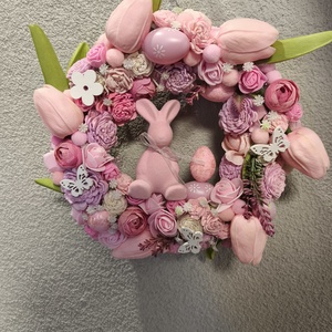 Tavaszi kopogtató - Nyuszka Rózsaszín  - otthon & életmód - dekoráció - ajtó- és ablak dekoráció - ajtódísz & kopogtató - Meska.hu