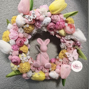 Tavaszi kopogtató - Nyuszka sárga , Otthon & Életmód, Dekoráció, Ajtó- és ablak dekoráció, Ajtódísz & Kopogtató, Mindenmás, MESKA