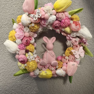 Tavaszi kopogtató - Nyuszka sárga  - otthon & életmód - dekoráció - ajtó- és ablak dekoráció - ajtódísz & kopogtató - Meska.hu