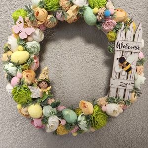 Tavasztündér kopogtató - sárga  - ünnepi díszek, dekorációk - húsvéti díszek és dekorációk - húsvéti ajtódísz, kopogtató - Meska.hu