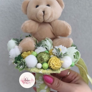 Ballagási örökcsokor - zöld macis, Otthon & Életmód, Virágdekoráció, Virágok, Virágcsokor, , MESKA