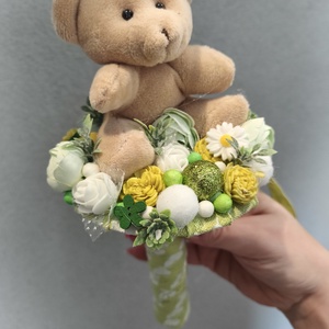 Ballagási örökcsokor - zöld macis - otthon & életmód - virágdekoráció - virágok - virágcsokor - Meska.hu