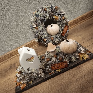 Őszi natúr tálcás dekoráció  - otthon & életmód - dekoráció - halloween - halloweeni asztaldísz - Meska.hu