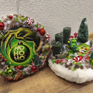 Grinches adventi kopogtató - karácsony - karácsonyi lakásdekoráció - karácsonyi ajtódíszek - Meska.hu
