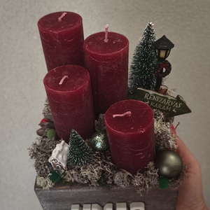 Piros adventi box - karácsony - adventi díszek - adventi koszorú - Meska.hu