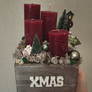 Piros adventi box - karácsony - adventi díszek - adventi koszorú - Meska.hu