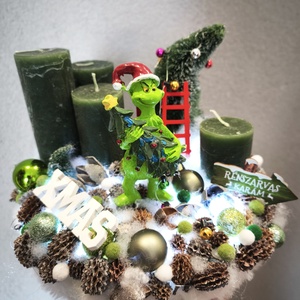 Grinch adventi koszorú  - karácsony - adventi díszek - adventi gyertyadíszek és koszorúdíszek - Meska.hu