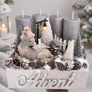 Ezüst szarvasos adventi box , Karácsony, Adventi díszek, Adventi gyertyadíszek és koszorúdíszek, , MESKA