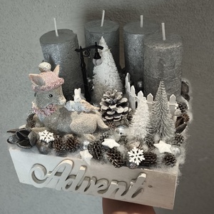 Ezüst szarvasos adventi box  - karácsony - adventi díszek - adventi gyertyadíszek és koszorúdíszek - Meska.hu