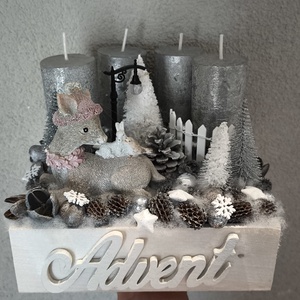 Ezüst szarvasos adventi box  - karácsony - adventi díszek - adventi gyertyadíszek és koszorúdíszek - Meska.hu