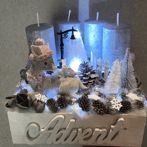 Ezüst szarvasos adventi box  - karácsony - adventi díszek - adventi gyertyadíszek és koszorúdíszek - Meska.hu