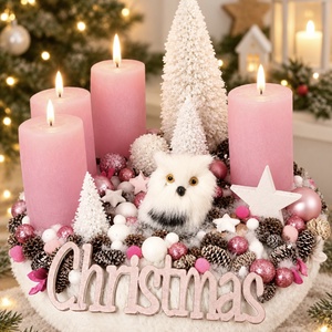 Rózsaszín baglyos adventi koszorú  - Meska.hu