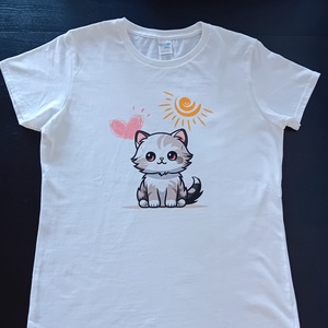 Női fehér póló cicás M-es - Meska.hu