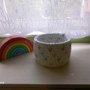 Színes horgolt tároló , Otthon & Életmód, Babaszoba, gyerekszoba, Játéktároló, Horgolás, MESKA