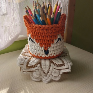 Horgolt rókás ceruzatartó/ tároló , Otthon & Életmód, Babaszoba, gyerekszoba, Játéktároló, , MESKA