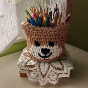 Horgolt kis macis tároló, Otthon & Életmód, Babaszoba, gyerekszoba, Játéktároló, , MESKA