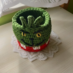 Horgolt grincs tároló/ceruzatartó - otthon & életmód - tárolás & rendszerezés - íróasztali tároló - Meska.hu