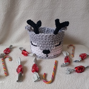 Horgolt szarvas tároló/ dekoració , Otthon & Életmód, Tárolás & Rendszerezés, Tárolókosár, Horgolás, MESKA