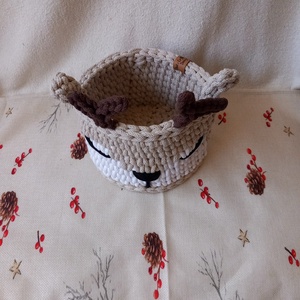 Horgolt rénszarvas tároló - otthon & életmód - babaszoba, gyerekszoba - játéktároló - Meska.hu