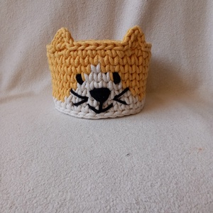 Horgolt sárga cica tároló , Otthon & Életmód, Tárolás & Rendszerezés, Tárolókosár, Horgolás, MESKA