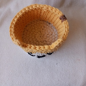 Horgolt sárga cica tároló  - otthon & életmód - tárolás & rendszerezés - tárolókosár - Meska.hu