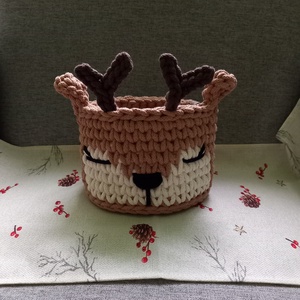 Horgolt szarvas tároló, Otthon & Életmód, Tárolás & Rendszerezés, Tárolókosár, Horgolás, MESKA