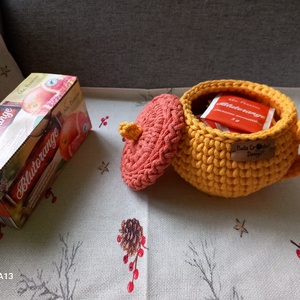 Horgolt kis teatartó bögre/ tároló  - otthon & életmód - tárolás & rendszerezés - tárolókosár - Meska.hu