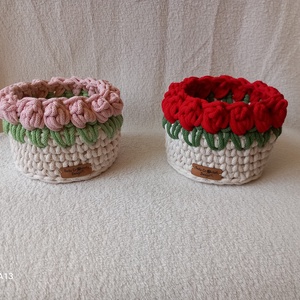 Horgolt tulipános kosarak  - otthon & életmód - tárolás & rendszerezés - doboz - Meska.hu