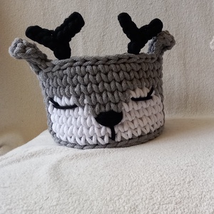 Horgolt szürke rénszarvas tároló , Karácsony, Karácsonyi ajándékozás, Karácsonyi képeslap, üdvözlőlap, ajándékkísérő, Horgolás, MESKA