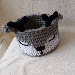 Horgolt szürke rénszarvas tároló  - karácsony - karácsonyi ajándékozás - karácsonyi képeslap, üdvözlőlap, ajándékkísérő - Meska.hu