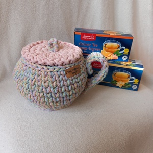 Horgolt színes teatartó/ nagy bögre  - otthon & életmód - konyhafelszerelés, tálalás - konyhai tárolás - tea & kávé tárolás - Meska.hu