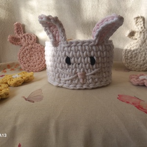 Horgolt nyuszis tároló, Ünnepi díszek, dekorációk, Húsvéti díszek és dekorációk, Húsvéti kosár, Horgolás, MESKA