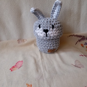 Horgolt nyuszis tároló - ünnepi díszek, dekorációk - húsvéti díszek és dekorációk - húsvéti kosár - Meska.hu