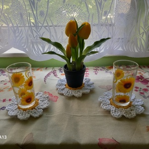 Horgolt margarétás poháralátét szett  - Meska.hu
