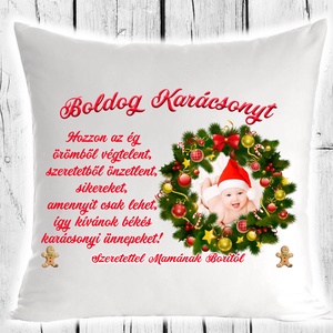 Egyedi Díszpárna -Boldog Karácsonyt , Otthon & Életmód, Lakástextil, Párna & Párnahuzat, Decoupage, transzfer és szalvétatechnika, MESKA