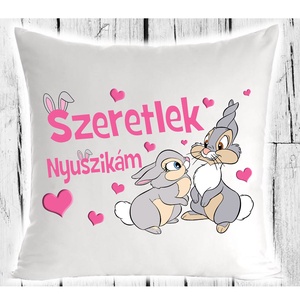 Szeretlek Nyuszikám párna, Otthon & Lakás, Lakástextil, Párna & Párnahuzat, Decoupage, transzfer és szalvétatechnika, MESKA