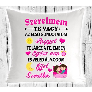  Te vagy az első gondolatom...- párna, Otthon & Életmód, Lakástextil, Párna & Párnahuzat, Decoupage, transzfer és szalvétatechnika, MESKA