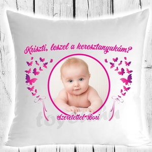 Egyedi Díszpárna -Leszel a Keresztanyukám?, Otthon & Életmód, Lakástextil, Párna & Párnahuzat, Decoupage, transzfer és szalvétatechnika, MESKA